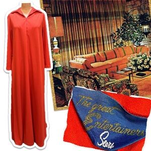 VINTAGE 70s Sears hostess house gown entertain dress robe full long‎ maxi length
